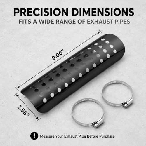 PSLER Motorcycle Exhaust Heat Shield with Stainless Steel Clamps, 9" Black