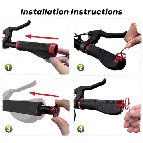 SAPLIZE Bike Handlebar Grips, Ergonomic Design, Wide Palm Support Rubber Bike Grips, Double Lock-on, for Mountain Road MTB Bike, Urban Bikes Scooters, Multi-Color Options - color: Black+Red