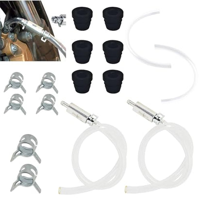 2 Pack Brake Bleeder Kit with One Way Check Valve, Hose, 6 Nozzle Caps & Clamps, Motorcycle Brake Fluid Bleeder Tools for Hydraulic System Bleeding, Car Clutch Fluid Replacement Hose