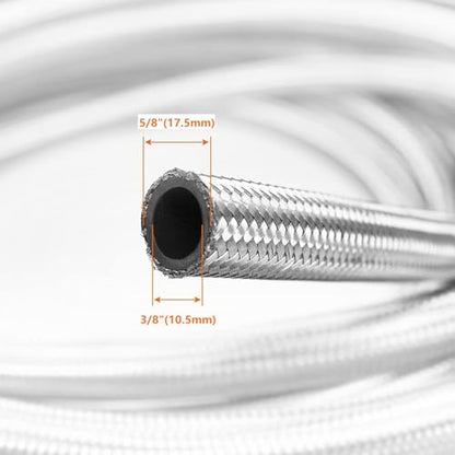3 FT 6AN 3/8" ID Fuel Line Stainless Steel Braided Hose Kit, With 2 pcs AN6 Fitting Universal for Racing Fuel, Gas, Coolant - size: 3/8" ID, 3FT