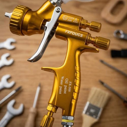 HVLP Air Spray Gun Kit 1.4mm, Professional Automotive Paint Sprayer - color: Golden-silver, size: 1.4mm