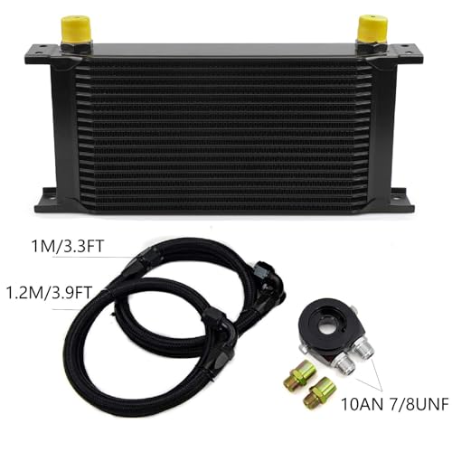 19 Row AN10-10AN Stacked Plate Oil Cooler With Fuel Line Hose Mounting - color: Oil Cooler+Fuel Line Hose, size: 19 Row-BK