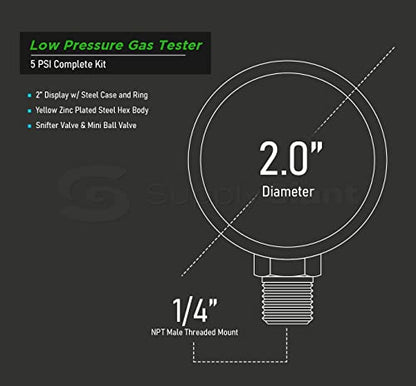SUPPLYGIANT 74273 0-5 PSI Complete Low Pressure Gas Test Kit w/Bulb, Hose, Hand Pump, Valves & Case
