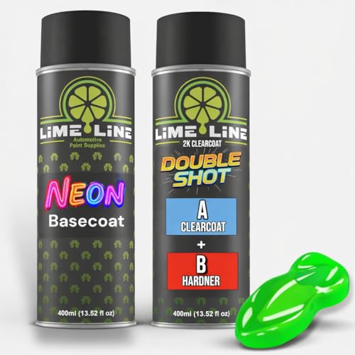 LiME LiNE Automotive Neon Basecoat Aerosol Spray Paint - Must be Clearcoated with High Gloss 2K Double Shot Clearcoat System (Neon Green + Clearcoat Kit) - color: Neon Green + Clearcoat Kit