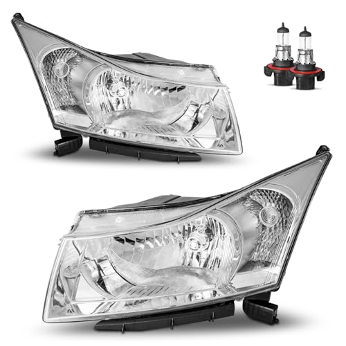 Headlights with Bulbs for 2011-2015 Chevy Cruze Diesel, 2015 Cruze L - color: Chrome | With High & Low Beam Bulbs