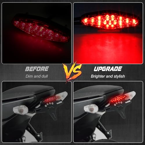NTHREEAUTO Universal Motorcycle Tail Light LED Brake Running Lights with License Plate Bracket, ATV Dirt Bike Taillight Compatible with Honda Yamaha Suzuki Quad Chopper Turing Cruiser Off-Road