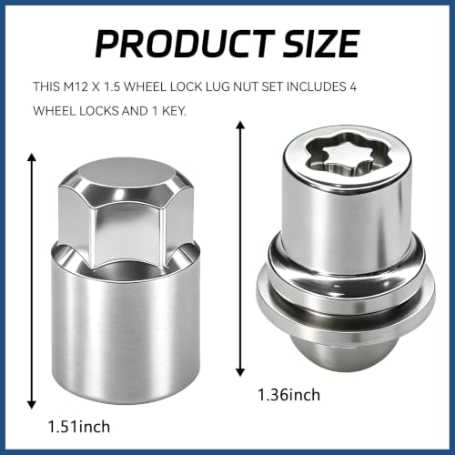 M12 x 1.5 Wheel Lock Lug Nuts Set,Anti-Theft Wheel Lock Kit with Key