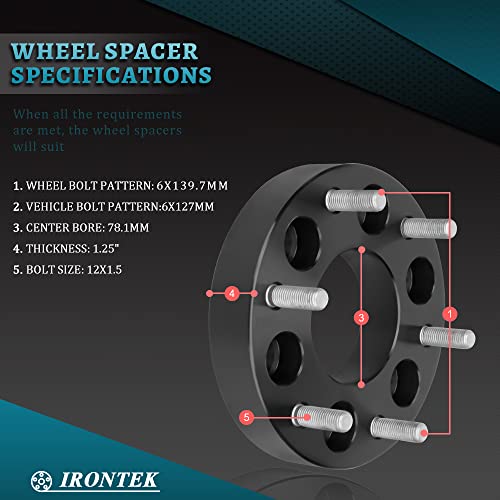 IRONTEK 6x127mm to 6x139.7mm Wheel Spacers & Adapters Change Your Bolt Pattern 6x5 to 6x5.5 (1.25in Thickness, 78.1mm Hub Bore, M12x1.5 Studs) Wheel Adapters 2 PCS - size: 1.25"|6x5.5|2PCS