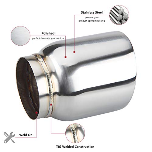 LCGP 3" Inlet Universal Exhaust Tip, 4" Outlet - 5" Long, Stainless Steel Double Wall Angle Cut - size: 3“x4"x5", style: Polished