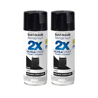 Rust-Oleum Painter's Touch 2X Ultra Cover Spray Paint, Gloss Black - color: Gloss Black, size: 12 Ounce (Pack of 2)