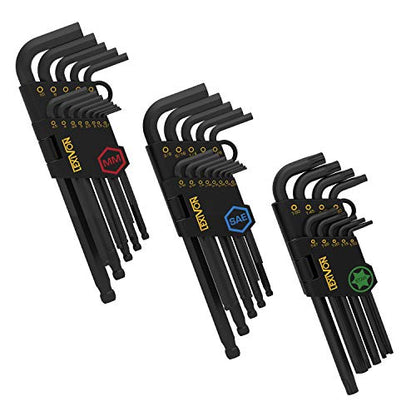 LEXIVON Master Wrench Key Set, 35-Piece Long Arm Ball End Hex Keys | 3-Pack Metric/SAE & Star, Industrial Grade S2 Alloy Steel (LX-131) - size: Hex & Torx keys 35 pcs