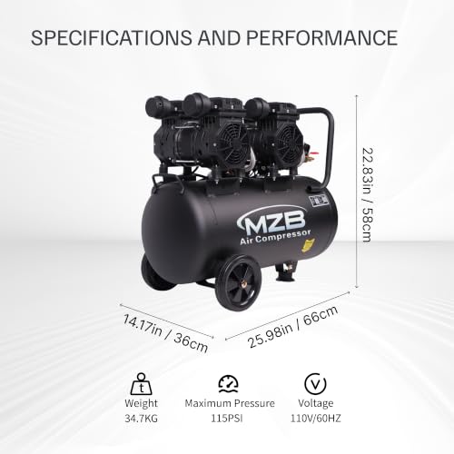 13.2 Gallon Ultra Quiet Air Compressor 115PSI Steel Tanks 70dB Noise Level Oil Free Air Compressor - size: 1.5HP - 13.2Gal