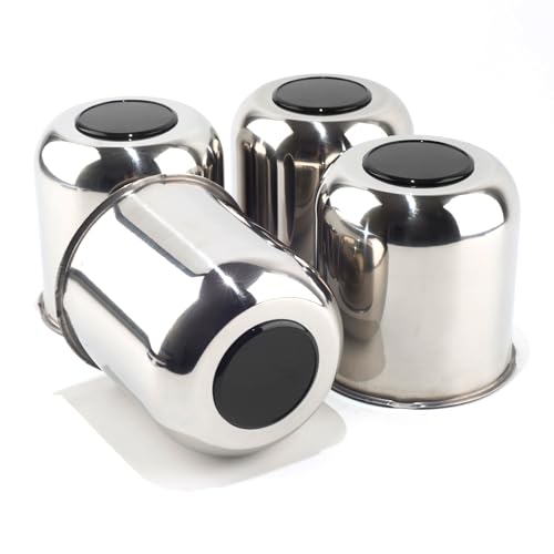 4Pcs 4.25" Stainless Trailer Wheel Center Caps, 4.29" H Chrome - color: Chrome+Gloss Black Top Cover, size: 4.25" Hub 4.29"H