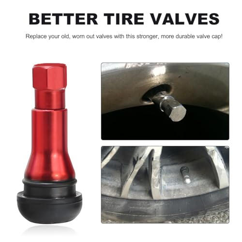 KVAEY 5 PCS TR413AC Tire Valve Stems, Chrome Rubber Tubeless Valve Stems Suit for 0.453 inch Rim Holes, Snap-in Tyre Metal Stems for Standard Vehicle Tires, Car Accessories (Red) - color: Red