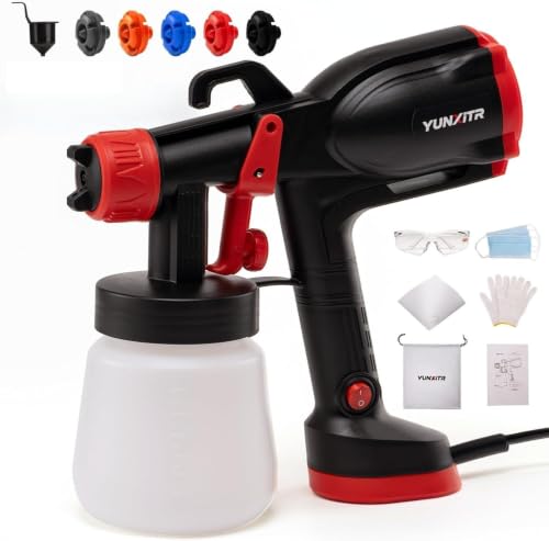 HVLP Electric Spray Paint Gun with 5 Nozzles (1mm-3mm) & 360° Adjustable Spray Angle - Paint Sprayer for Furniture, Cabinets, Fences, Walls, Ceilings - Indoor & Outdoor Use (Dark Black) - color: CX69-Dark Black