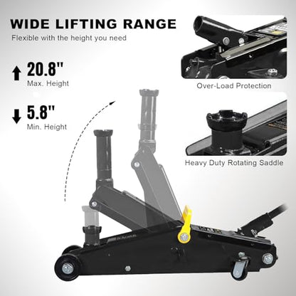 Torin 3 Ton Hydraulic Trolley Service/Floor Jack with Extra Saddle and 360°Swivel Handle, Fits for SUVs and Extended Height Trucks, 6000lbs Capacity, Black - size: 3 Ton (6,000 LBs)