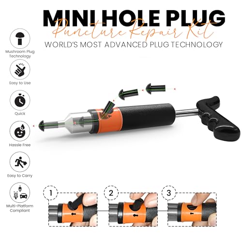 GRAND PITSTOP 21 Pcs Tubeless Tire Plugger Repair Kit with Multi-funcional Plier for Punctures and Flats on Cars, Motorcycles, ATV, RV, SUV, Trailer, Trucks & Tractors (15 Mushroom Plugs) - color: Mini Plug With Hole+15 Plugs