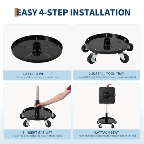Rolling Shop Stool w/ 3" Locking Swivel Wheels, 300LB Capacity, 18"-22" Height Adjustable with Soft Cushion & Tool Tray, Telescoping Mechanic Seat for Garage, Auto Repair, Heavy-Duty, Black - size: Black-1