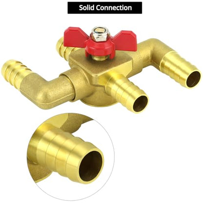 QWORK Solid Brass 5/8" 4-Way Heater Control Valve with Switch, 16mm Hose Barb Automotive Bypass