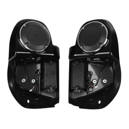 Green-L Lower Vented Fairing with 6.5" Speaker Pods and LED Turn Signals Light Kit Fit for Harley Touring Road King Street Glide Electra Glide Ultra 2014-2024 - color: Gloss Black w/ Speaker Pods