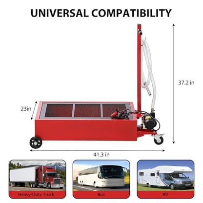 Low Profile Oil Drain Pan with Electric Pump, 20 Gallon Portable Oil Drain Cart for Cars, SUVs, Trucks – Foldable Handle, 7.5 Ft Hose & Swivel Casters, Leak-Proof Container, Red