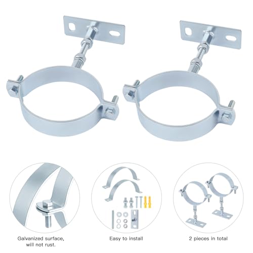 2 Pcs 3 Inch Adjustable Pipe Bracket, Heavy Duty Galvanized Steel Split Ring Hanger, Chimney Adjustable Wall Strap