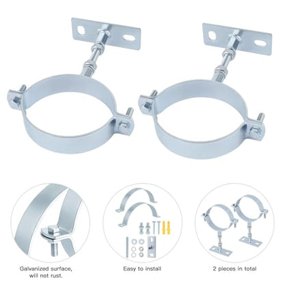 2 Pcs 3 Inch Adjustable Pipe Bracket, Heavy Duty Galvanized Steel Split Ring Hanger, Chimney Adjustable Wall Strap