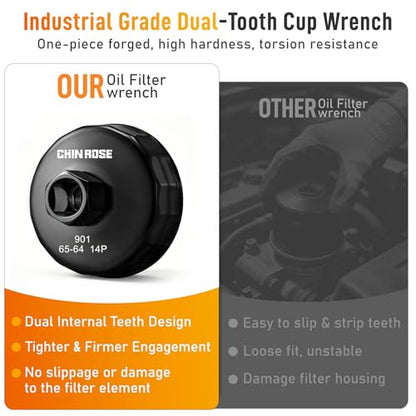64-65mm Oil Filter Wrench, 14 Flutes, 1/2 Inch Square Drive