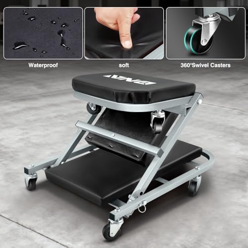 ‎DNA MOTORING TOOLS-00187 40 Inches 2 IN 1 Rolling Folding Car Creeper/Seat, 6 Pcs 2" Casters, 150kg Weight Capacity, Gray - color: Grey, size: 40 Inches