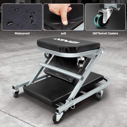 ‎DNA MOTORING TOOLS-00187 40 Inches 2 IN 1 Rolling Folding Car Creeper/Seat, 6 Pcs 2" Casters, 150kg Weight Capacity, Gray - color: Grey, size: 40 Inches