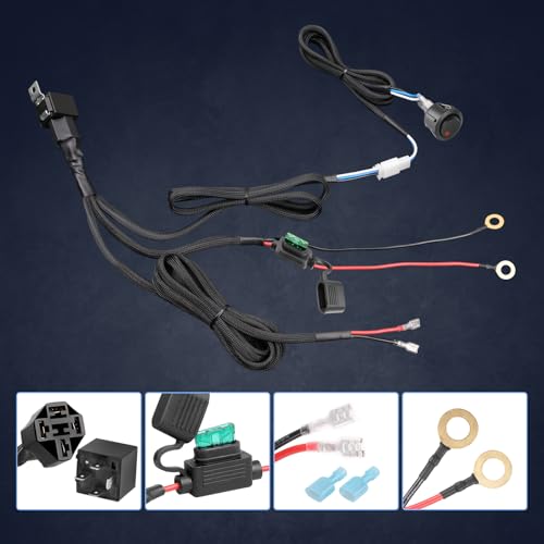 Wiring Harness 1 Lead, Fastchoy Auto 12v Nylon Led Light Bar Wiring Harness Kit with 40A Relay Fuse Rocker Switch for Light Bar Fog Lights Off Road Auxiliary Lights Wire Harness Kit for Truck UTV ATV - style: 1 Lead