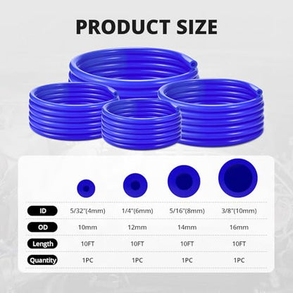 EVIL ENERGY 5/32 1/4 5/16 3/8 Silicone Vacuum Tubing Hose Line Kit 10FT 4PCS 130PSI Max Pressure Blue (4mm 6mm 8mm 10mm) - color: Blue, size: 10FT