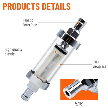 5/16 inch 9747 Inline Fuel Filter With Clear View Glass And Chrome (5) - size: 5 Pack