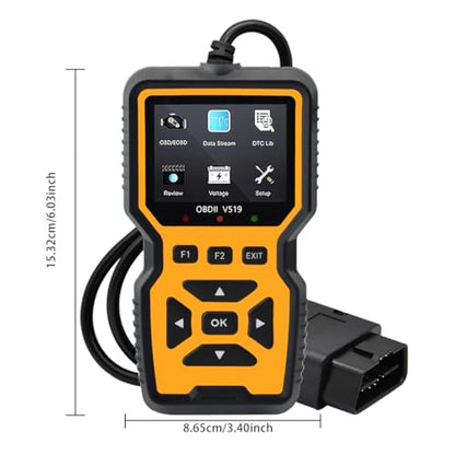OBD2 Scanner Diagnostic Tool - Check Engine Light Code Reader, Reset Function, Data Stream, I/M Readiness, Full Features, Modes 6 & 8, for All 1996+ Vehicles, Automotriz Scanner - color: Yellow