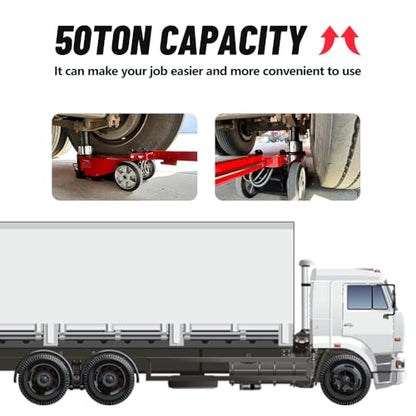50 Ton Heavy Duty Horizontal Pneumatic Hydraulic Lift Fit, Truck Lift Jack with A Lifting Range of 7.6"-14.5 Inches, for Garages and Repair Shops (KT-J50T)