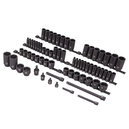 SUNEX 1068 3/8" & 1/2" Drive SAE & Metric 6 Point Standard & Deep Master Impact Socket Set, 68-Piece - size: 68-piece SAE/Metric