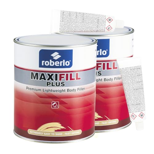 Roberlo Maxifill Plus Lightweight Body Filler with Hardener - Paintable Auto Body Filler for Car Repair, Easy Sanding, Adheres to Metal, Fiberglass & Plastic - Pack of 2 x 3L - size: 3 Liter (Pack of 2)