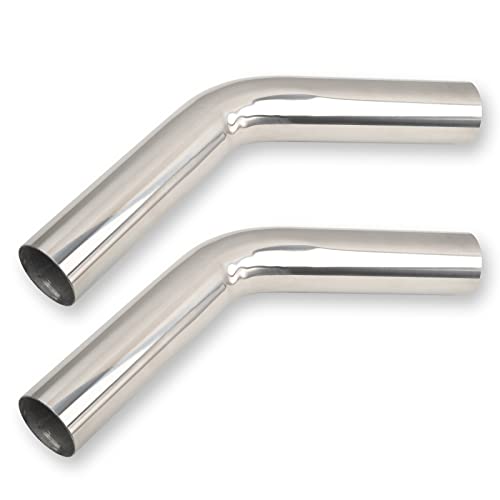 2 Inch 45 Degree DIY Custom Mandrel Exhaust Pipe Tube Pipe, T304 Stainless Steel, Universal Fit, 15.74 Inch End to End Length, 2'' OD Mandrel Bend Pipe 2PCS - size: 2''OD-45 Degree-2PCS