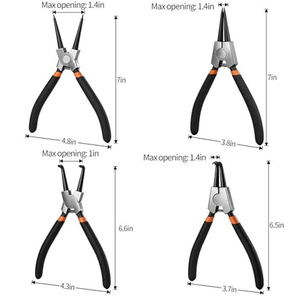 4pcs 7in Snap Ring Pliers, 7/128in Small Tips - color: 4pcs Small Tip Snap Ring Pliers