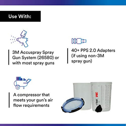3M PPS 2.0 Spray Gun Cup Lids and Liners Kit, 26325, 28 oz, Large - size: Large, 125-Micron Filter