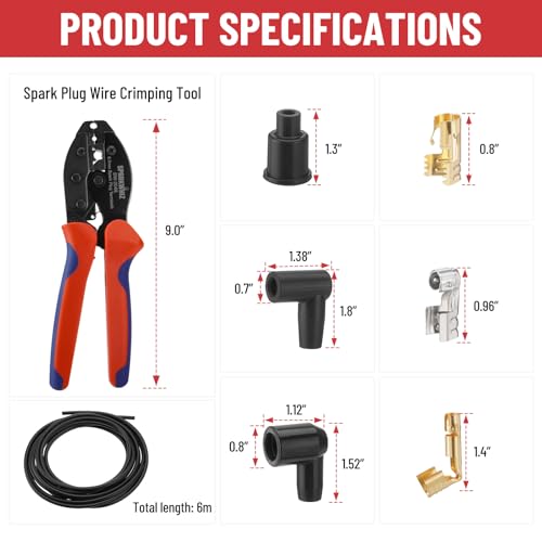 Ratchet Spark Plug Wire Crimping Tool Kit, 180°/90°/Straight Terminals - color: With Spark Plug Wires