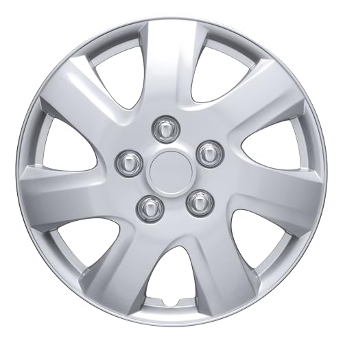 BDK (Set of 4) 16" Inch Rims Hubcaps Automotive Car Wheel Hub Caps Wheel Covers, Snap-On Direct OEM Replacement Toyota, Honda, Nissan, Ford, Mazda, Chevrolet, Kia, Hyundai, Volvo, BMW - 7 Spokes - color: Silver Classic