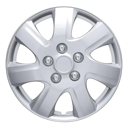 BDK (Set of 4) 16" Inch Rims Hubcaps Automotive Car Wheel Hub Caps Wheel Covers, Snap-On Direct OEM Replacement Toyota, Honda, Nissan, Ford, Mazda, Chevrolet, Kia, Hyundai, Volvo, BMW - 7 Spokes - color: Silver Classic