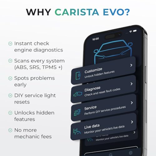 Carista EVO - Bluetooth OBD2 Scanner - Car Diagnostic Tool & Code Reader with Access to Diagnostics, Customizations, Service Tools & Live Data (Subscription Required)