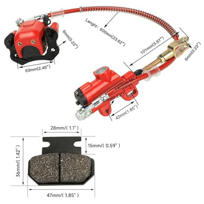 FVRITO Rear Brake Master Cylinder Caliper Assembly for 50cc 70cc 90cc 110cc 125cc Taotao Boulder B1 Coolster 3050HD 3050C 3125R Peace motorsports Quad Chinese ATV Kids 4wheeler Scooter Red - color: Red