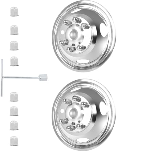 hightall 17 Wheel Simulators Front Wheel, 16" 8 Lug 4Vent Holes Stainless Steel Hubcaps,Polished Surface,2Pcs Front Wheel,Bolts On Wheel Cover Set Compatible with Ford Ford 2005-2026 F350 Truck - size: 17" Front Wheel For Ford 2005-2025 F350 Truck
