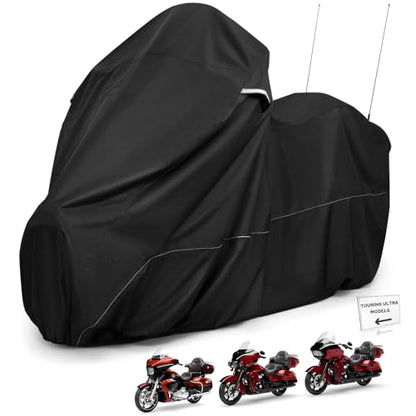 Benlari Motorcycle Cover with Side Top Box Compatible with Harley Davidson Touring Ultra Limited Street Glide Road Glide Electra Glide, Waterproof Motorcycle Cover Outdoor Storage All Weather