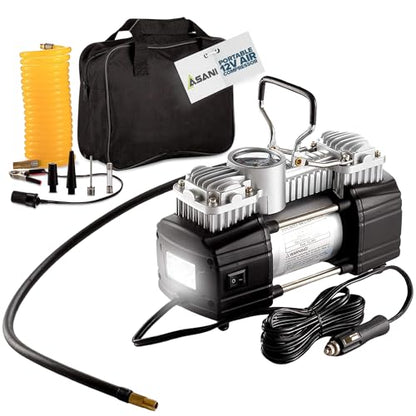 Asani 12V Air Compressor, 150 PSI Portable Double Cylinder Tire Inflator