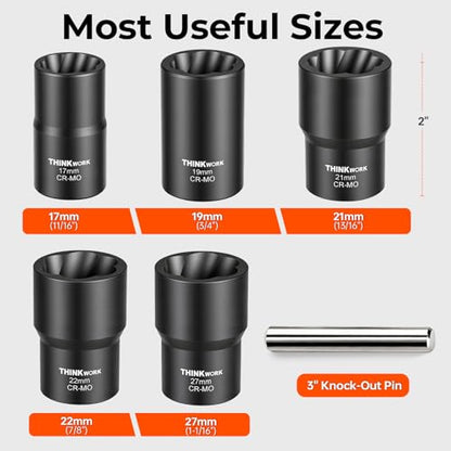 6-Piece Lug Nut Removal Tool, 1/2" Drive Wheel Lock Removal Kit - size: 6-piece