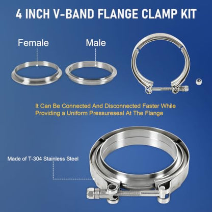 4" V-Band Flange Clamp Kit W/Ridge 2PC Stainless Steel For Exhaust Downpipe - size: 4.0"